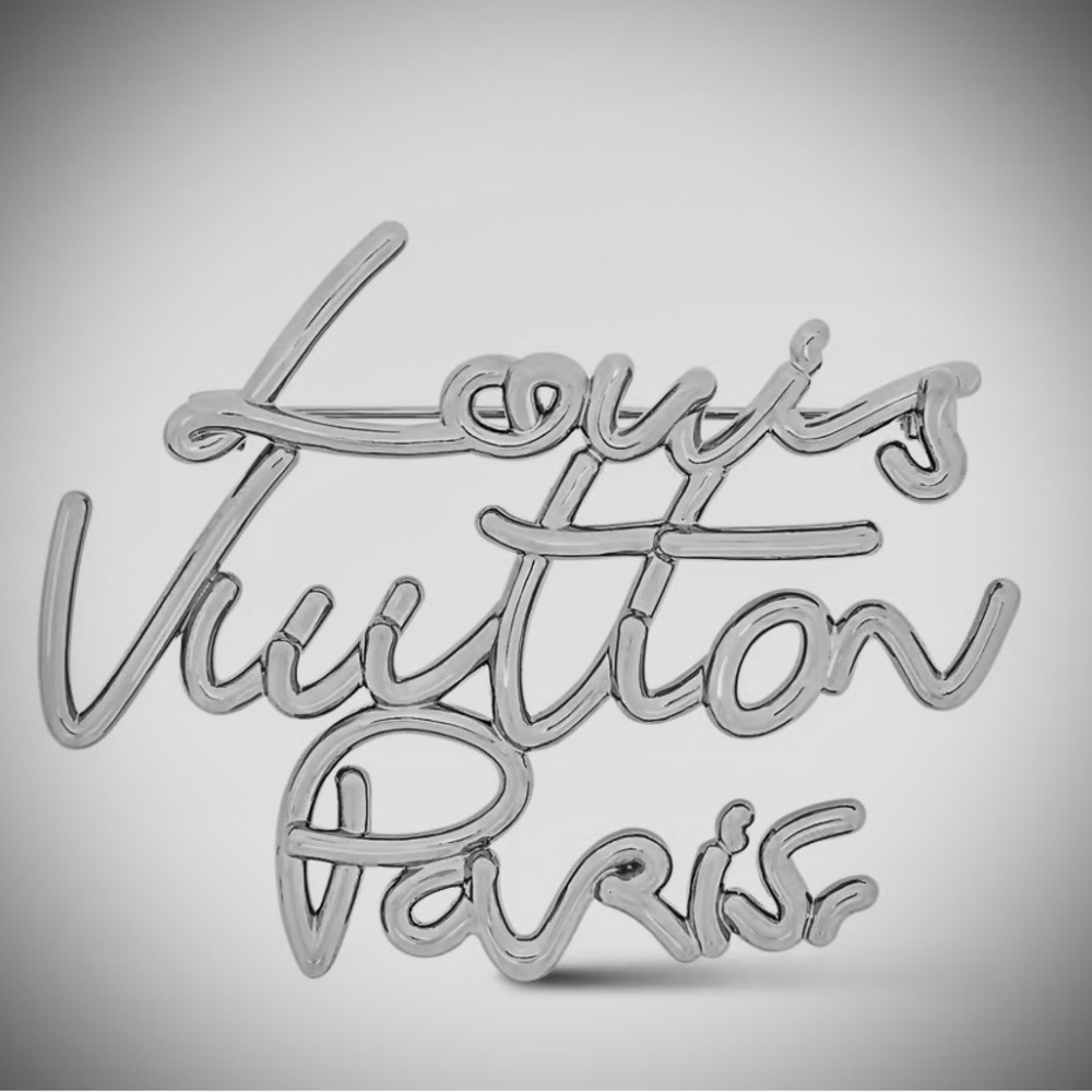 Louis Vuitton Paris Script style logo Silver Metal Brooch - LV Pin